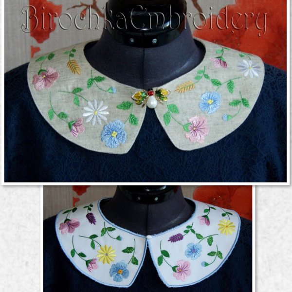 Воротник с вышивкой «Полевые цветы» дизайн машинной вышивки