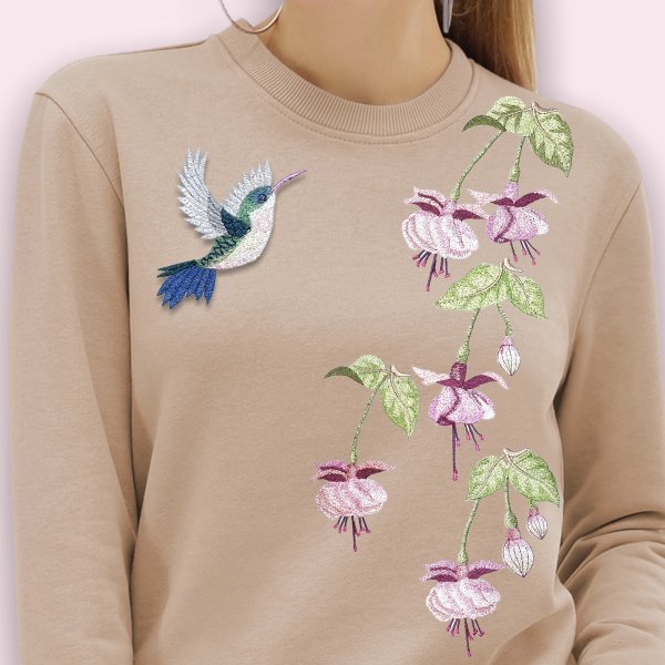 Fuchsia and hummingbird Set of machine embroidery designs