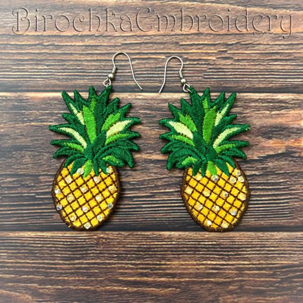FSL Pineapple earrings and brooch machine embroidery design