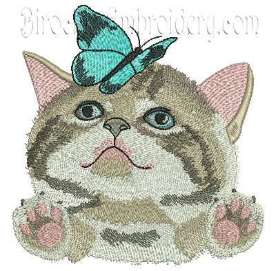 Machine Embroidery Design Cat with Butterfly