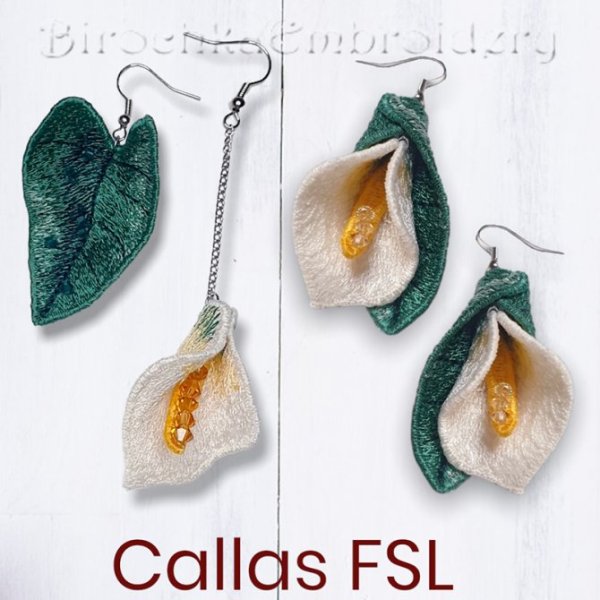 Calla lilies FSL machine embroidery design for creating jewelry