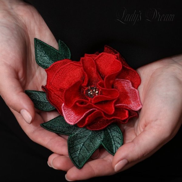 Роза ФСЛ Дизайн машинной вышивки 3Д цветок
