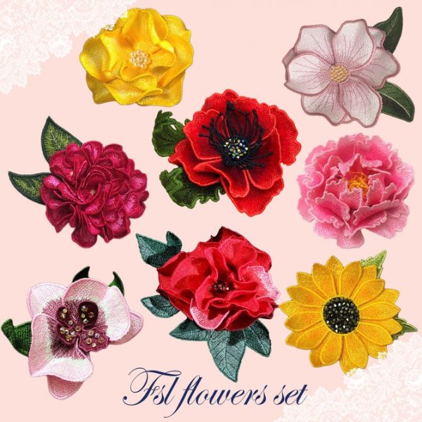 Set of 8 FSL flowers 50% OFF machine embroidery designs