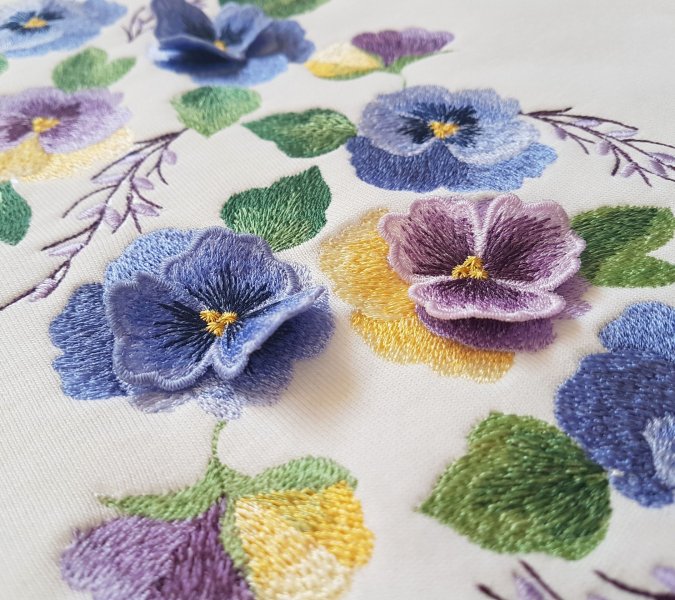 Pansies flowers set with 3D elements machine embroidery designs