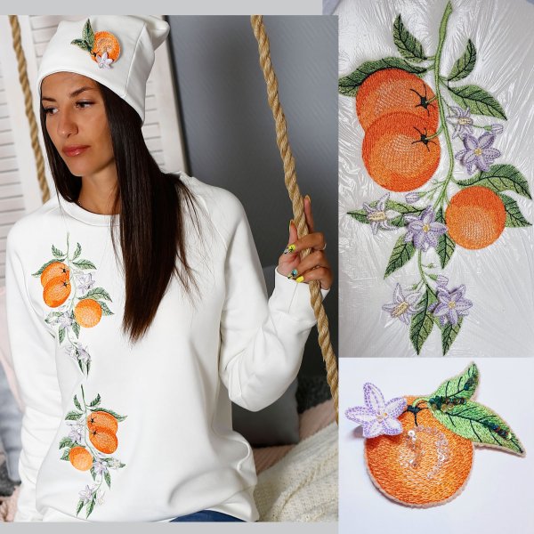Machine embroidery design Flowering mandarins with 3D elements