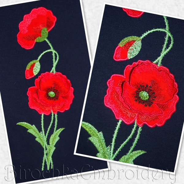 Poppy Flower Applique 3D Machine Embroidery Design