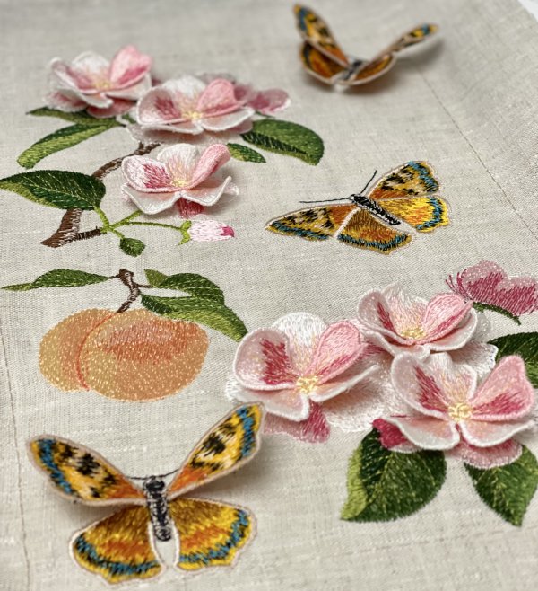 Blossoming peach and butterflies with 3D effect set of machine embroidery designs