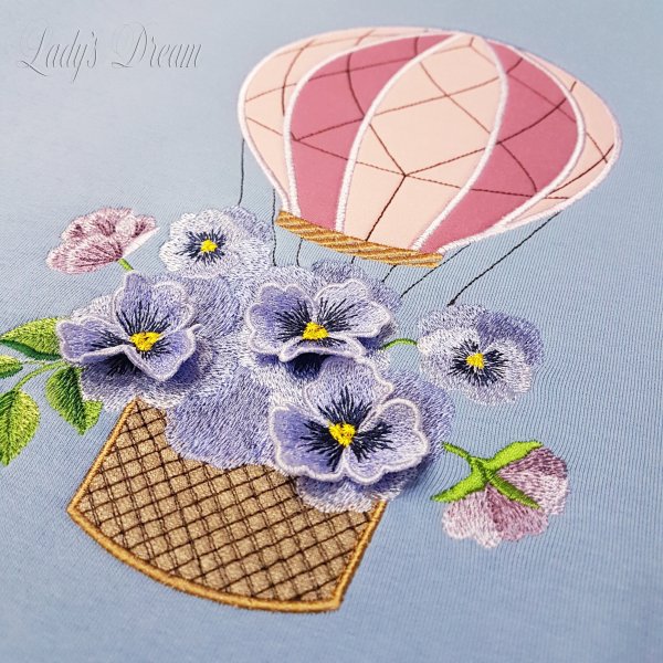 Air balloon with 3D flowers Machine embroidery design