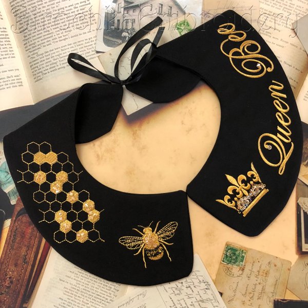 Воротник с вышивкой «Королева пчела» дизайн машинной вышивки