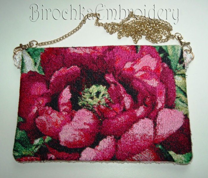 Peony photostitch Сlutch Bag in the hoop machine embroidery design