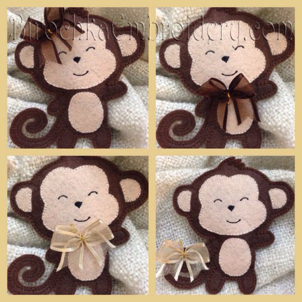 Новогодняя игрушка из фетра обезьяна дизайн машинной вышивки