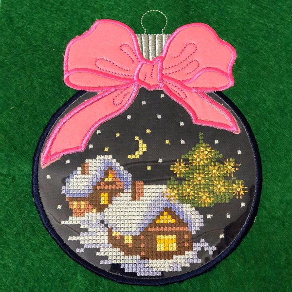 Machine embroidery design Christmas ball with cross stitch and applique