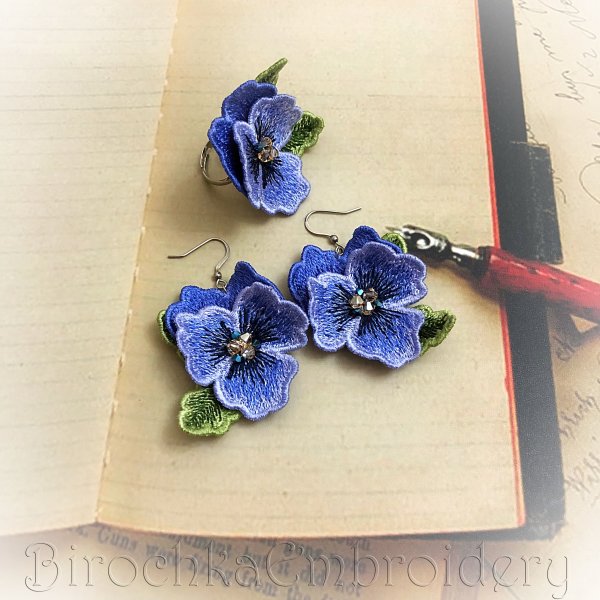 Pansies Jewelry FSL machine embroidery designs