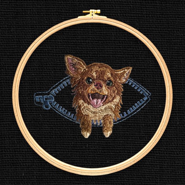 Chihuahua in a pocket with a zipper Miniature realistic machine embroidery design