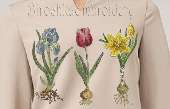 Flower Machine Embroidery Designs Bulb flowers Set Pattern Tulip, Iris, Crocus