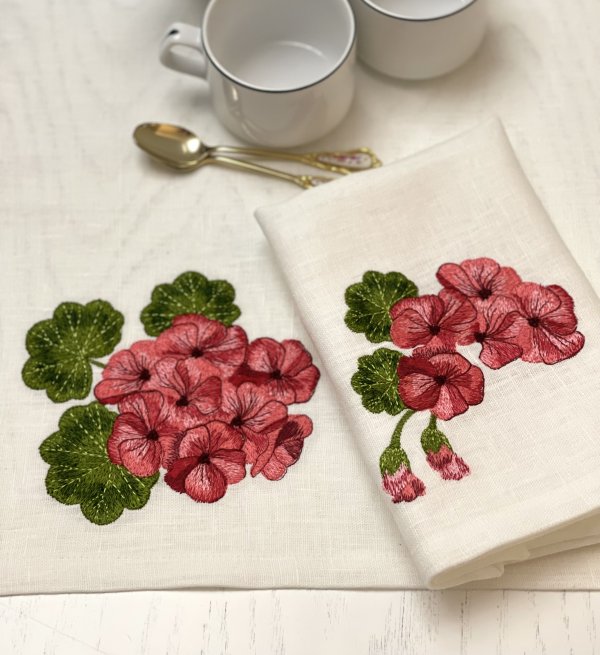 Geranium with 3D elements set of machine embroidery designs