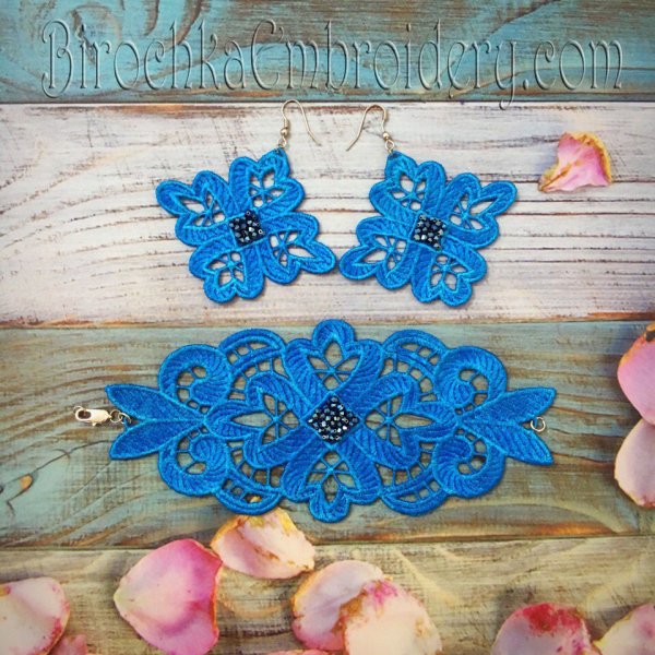 Free Standling Lace Bracelet and Earrings Set Machine embroidery designs