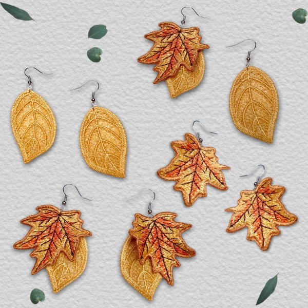 Autumn leaves FSL machine embroidery design for creating jewelry