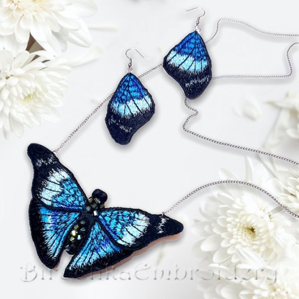 Pendant and earrings Butterfly FSL Set of machine embroidery designs for making jewelry