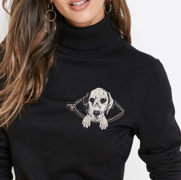 Dalmatian in a pocket with a zipper Miniature realistic machine embroidery design Pet design Dog rea