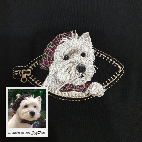 Machine embroidery design based on a pet photo "in a pocket"