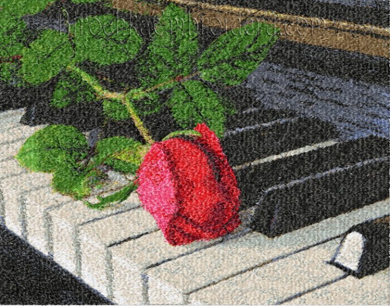 Machine Embroidery Design PhotoStitch Rose on Piano