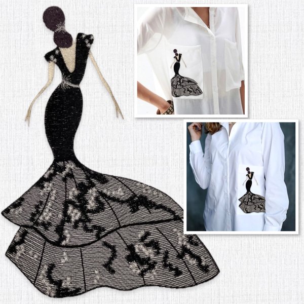 Дизайн машинной вышивки Модная девушка, фэшн иллюстрация
