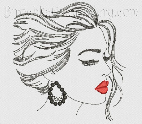 Machine Embroidery Design Girl with scarlet lips