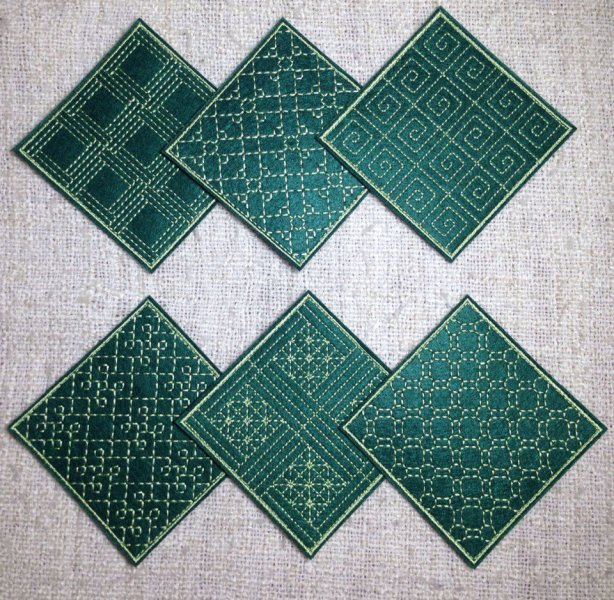 Machine Embroidery Design Set of 6 Coasters