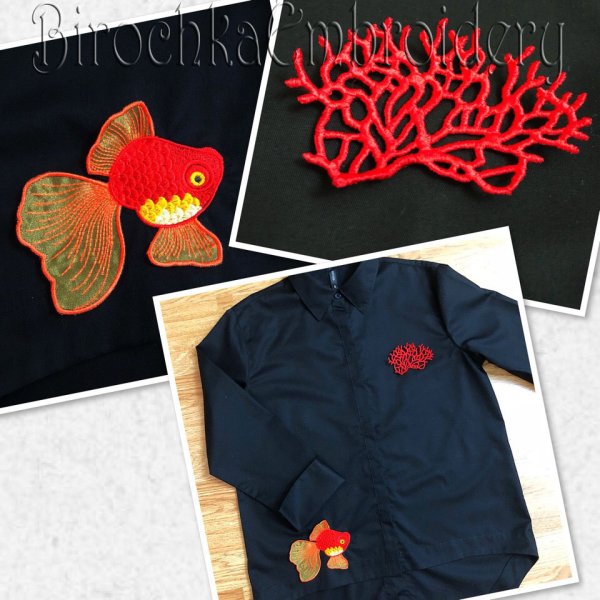 Fish 3D Embroidery Pattern and Coral Brooch FSL Embroidery designs