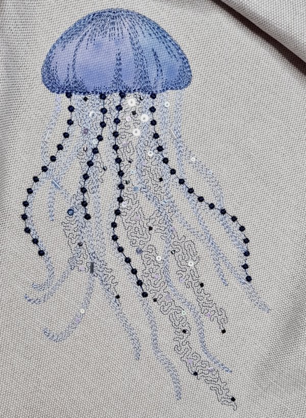 Machine embroidery design with appliqué elements Jellyfish digital embroidery pattern