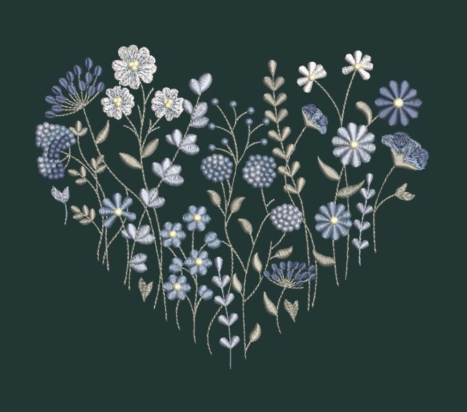 Machine Embroidery Design Field herbs in a heart floral embroidery pattern