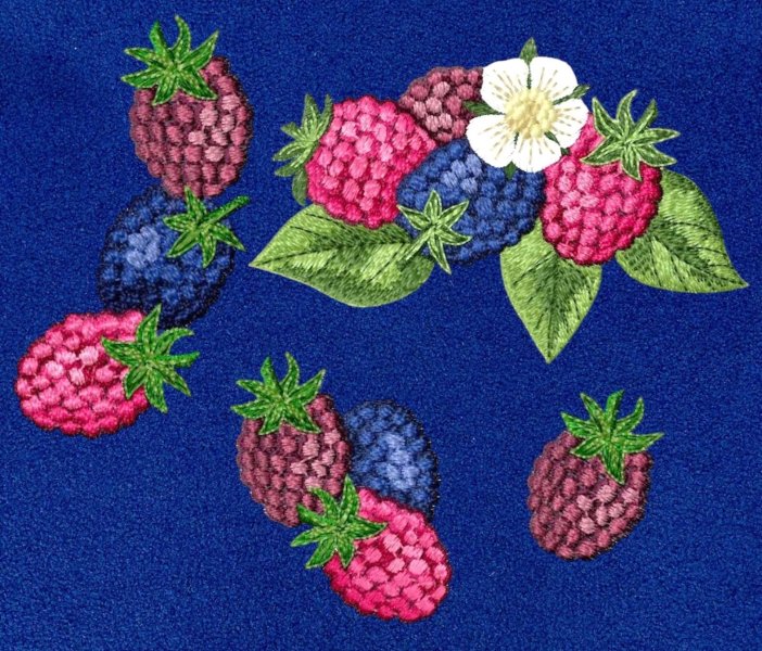 Set of machine embroidery designs "Princeberry" using artistic satin stitch technique