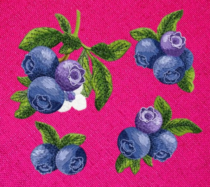 Set of machine embroidery designs "Blueberry" using artistic satin stitch technique