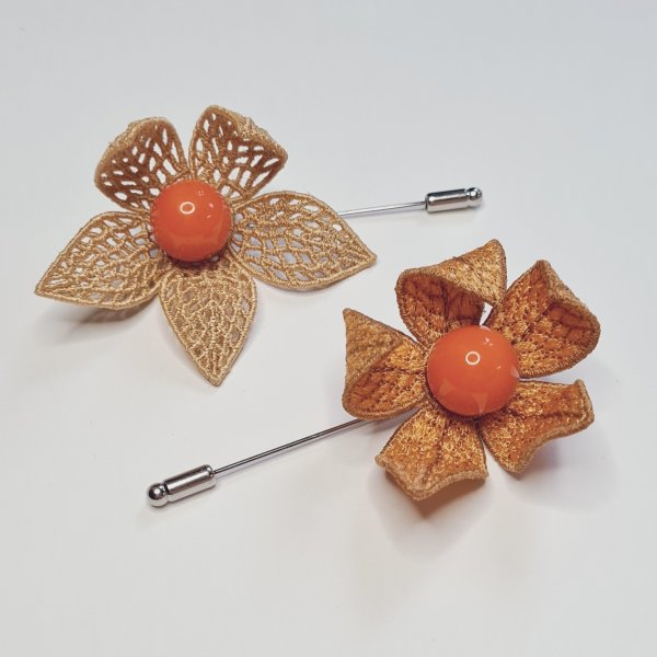 Machine embroidery design of paired Physalis brooches