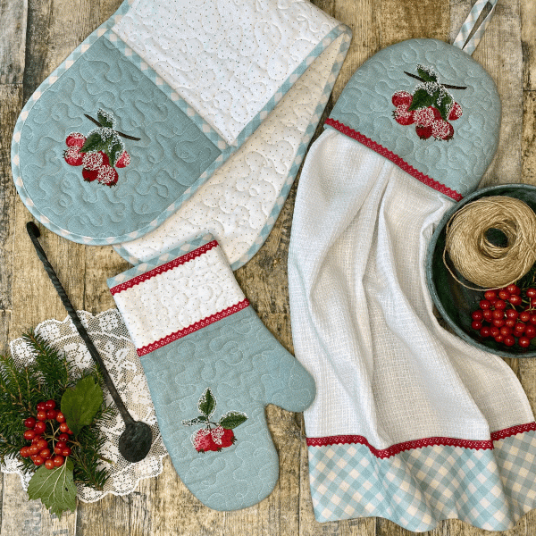 Machine embroidery designs "Winter berries", a set of four designs.