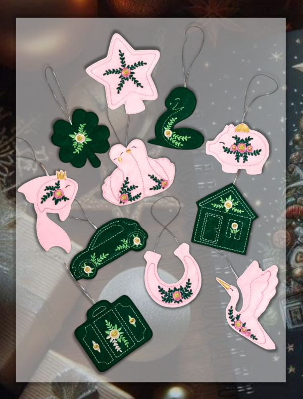 A set of designs of 11 Christmas tree toys "For the fulfillment of New Year's wishes"